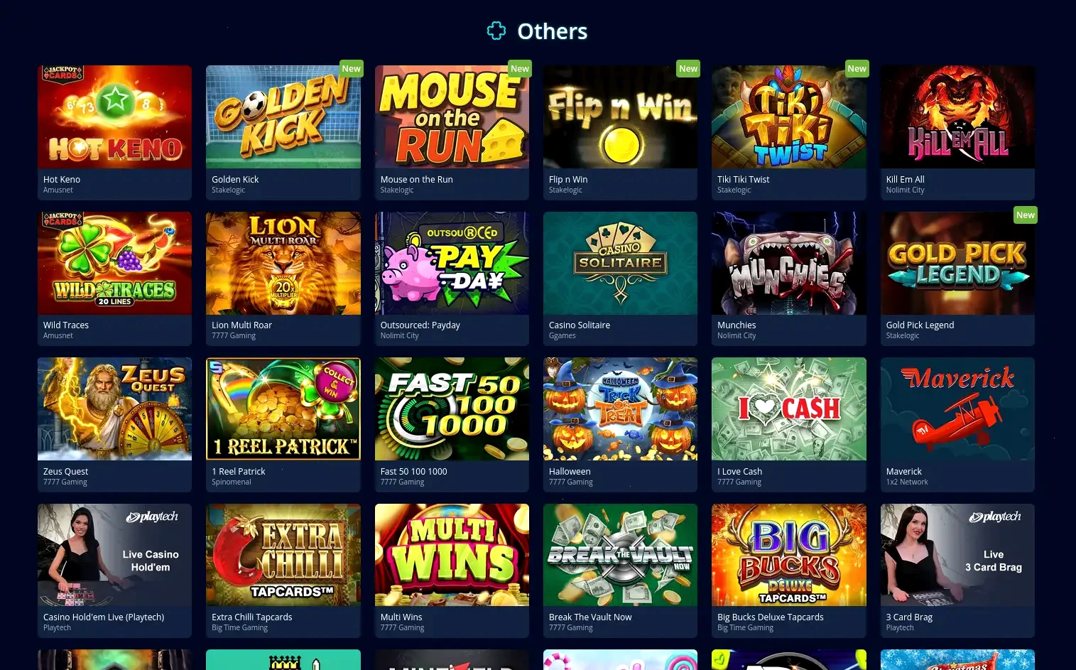 Nitro Casino instant play interface showing game lobby on desktop browser